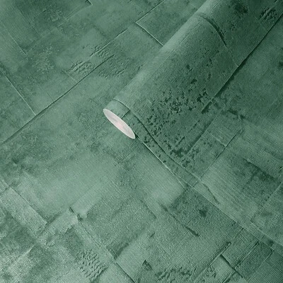 Modern Wallpaper green textured faux rustic grasscloth lines on plaster textures - Image 1 of 4