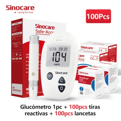 Sinocare Safe ACCU medidor de glucosa en sang 100X Tiras de prueba diabéticas MG