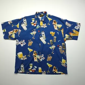 Monzini Collection Mens Shirt Large Blue Party Cards Drinks Lounge Bar Cocktail - Picture 1 of 22