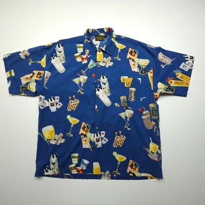 Monzini Collection Mens Shirt Large Blue Party Cards Drinks Lounge Bar Cocktail - Image 1 of 4