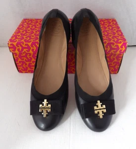 Neu im Karton authentische TORY BURCH SEDGEWICK Ballerinas schwarz mit goldener Schleife Logo 9,5 M - Bild 1 von 11