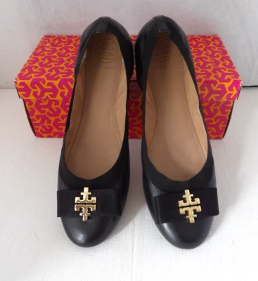 Nuevo en caja Auténticos Pisos de Ballet TORY BURCH SEDGEWICK Negros con Arco Dorado Logo 9.5 M Foto 1 de 4
