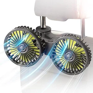 Car Fan For Backseat Dual Head Usb Car Seat Fan 3 Speeds Strong Wind 360ยฐ Rotat - Picture 1 of 7