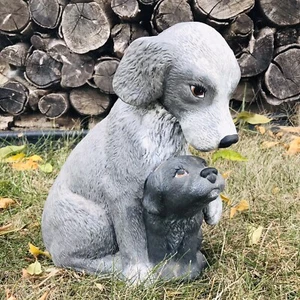 Vintage Scioto Ceramic Mold Guardian Mother Dog & Puppy Garden Statue Sculpture - Picture 1 of 4