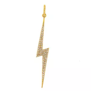 Diamond Lightbolt Pendant For Wedding 14k Yellow Gold Natural Jewelry For Women - Picture 1 of 6