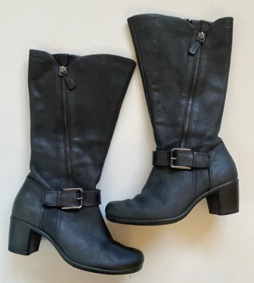 Botas de cuero nobuck Ecco media pantorrilla tacón cremalleras laterales negras para mujer talla 36 EU Foto 1 de 4