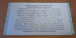 2017 Malaysia 60th Anniversary Malaya MRR RM60 COA Certificate Only - Picture 1 of 4
