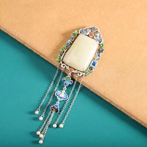 I03 Pendant Ethnoschmuck Two Birds Bright Jade Tassel Agate Silver 925 - Imagen 1 de 3