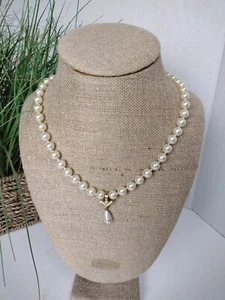 Vintage Roman Faux Pearl Necklace With Teardrop Rhinestone Enhancer BEAUTIFUL - Picture 1 of 7