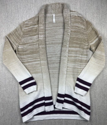 RVCA Cardigan Sweater Open Front Beige Purple Cotton Blend Long Sleeve Large - Image 1 of 4