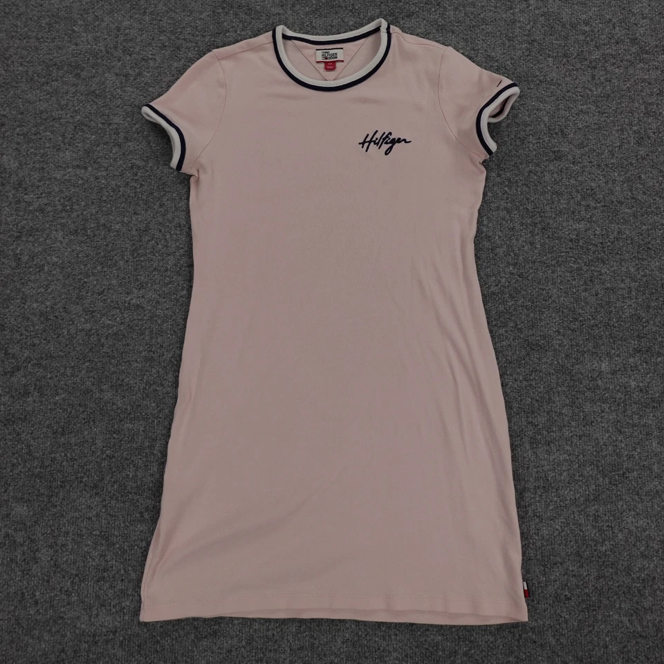 Tommy Hilfiger 睡眠衬衫女式小号粉色 T 恤拉标志睡衣连衣裙 — 第 1/4 张图片