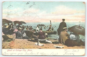 Postcard Beach at Cottage City Massachusetts Swimming People Period Dress c1906 - Picture 1 of 2