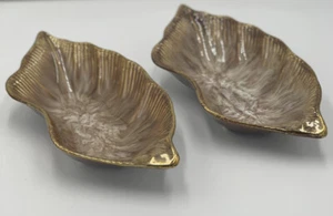 2 Cal Style USA Blatt Schale farbige Schüssel mit Goldwirbel Retro 2-teiliges Set. MCM Deci - Bild 1 von 12