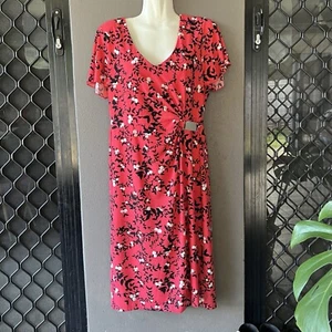 Leona Edmiston Dress Womens 12 M Floral Red Berry Buckle Draped Cocktail Party - Picture 1 of 10