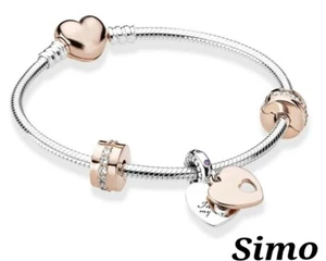 DAMEN ARMBAND SILBER HERZ ZIRKONIA ANHÄNGER ROSEGOLD LICHT GESCHENK SEXY RABATTE - Bild 1 von 3