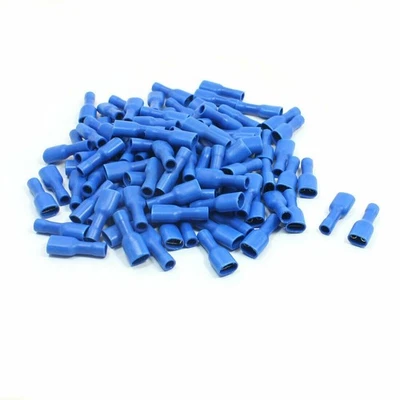 FDFD2-250 BLUE FEMALE SPADE CRIMP INSULATED TERMINAL 100 PCS FOR 16-14AWG WIRE # - Image 1 of 4