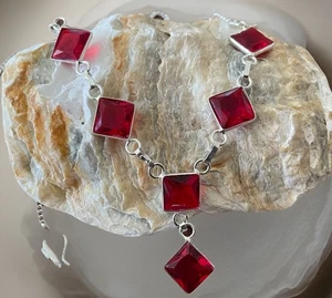 Garnet Lariat Necklace- 925 Sterling Silver Plated- New - Bild 1 von 3