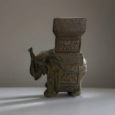 "Antigua estatua china de pie de elefante de bronce pesada 7,5 x 6 x 3,25"" Chinoiserie" Foto 1 de 4