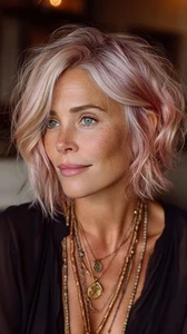 Pelucas Bob Cortas Suaves Rosa Pastel Onda 100% Cabello Humano Encaje Frontales Raíces de Ceniza - Imagen 1 de 4
