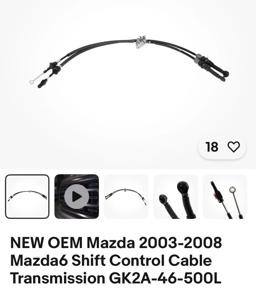 GK2A-46-500L New OEM 2003-2008 Mazda 6 Transmission Control Cable - Image 1 of 1