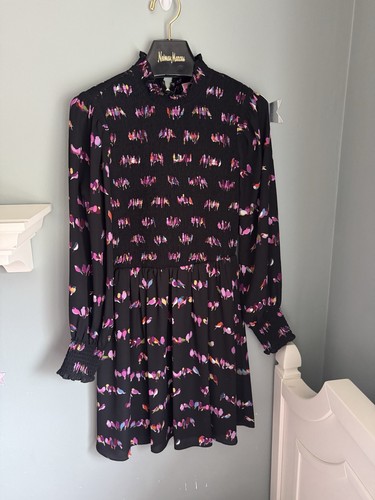 Abito KATE SPADE New York Love Birds smocked manica lunga taglia 6 come nuovo