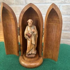 Vintage Rare  Hand Carved Wooden Statue of St. Peter’s In Cabinet By Anri 4.75” - Picture 1 of 4
