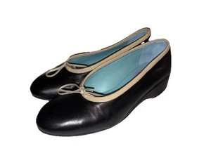 THIERRY RABOTIN Drawstring Ballerina Low Wedge Black Leather Shoes 36.5 / 6.5 - Picture 1 of 6