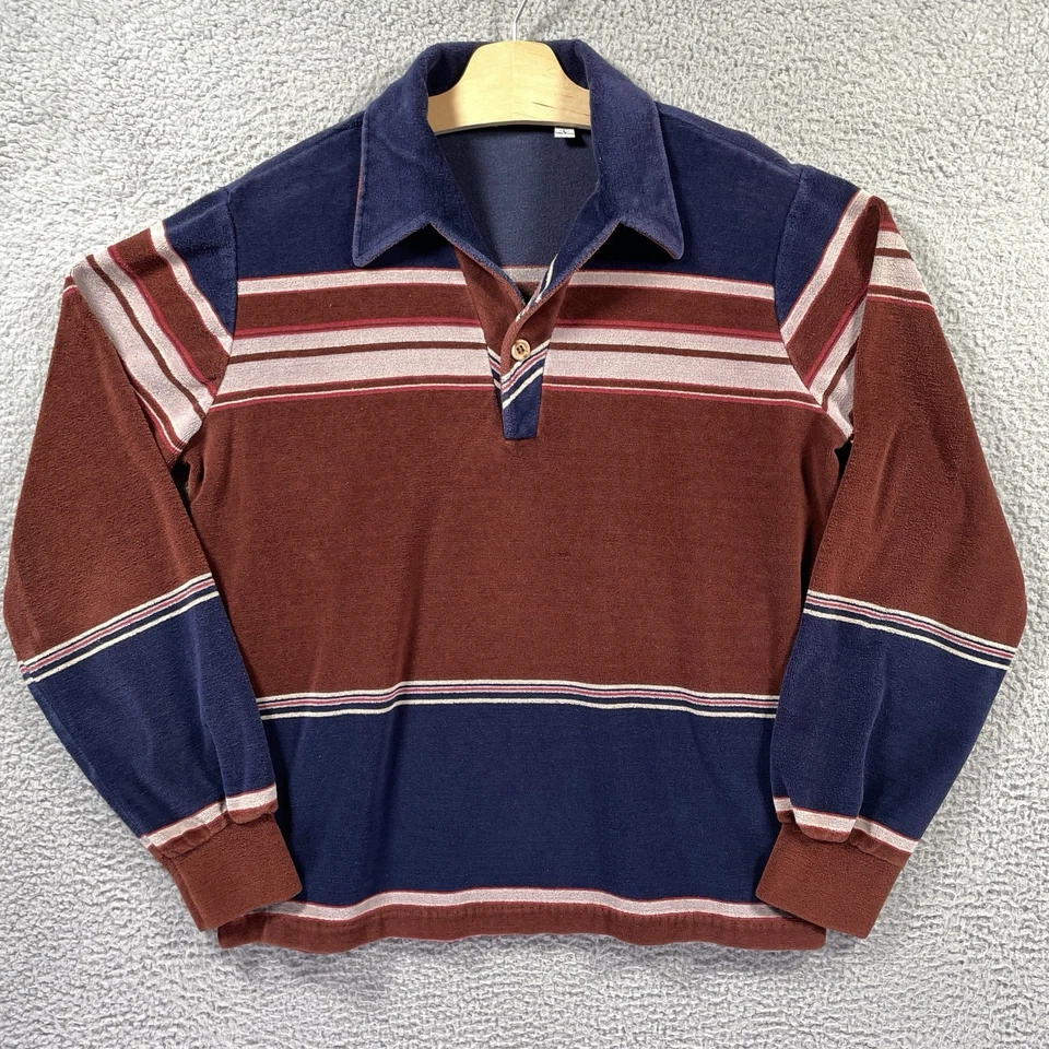 Vintage Spire California Shirt Mens Large Long Sleeve Striped Velour Disco Retro - Image 1 of 4