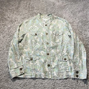 Charter Club Utility Jacket XL Floral Buttons Flap Pockets Linen Y2k Paisley - Picture 1 of 8