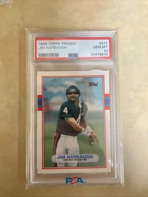 1989 Topps Traded Jim Harbaugh #91T (RC) PSA Gem Mint 10 - Image 1 of 2