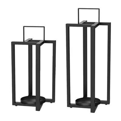 Современный черный металлический свечи фонари декоративный фонарь подсвечник набор из 2... - Изображение 1 из 4