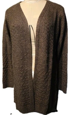 Suéter cárdigan abierto tejido Karen Scott para mujer, marrón Java talla mediana  Foto 1 de 4
