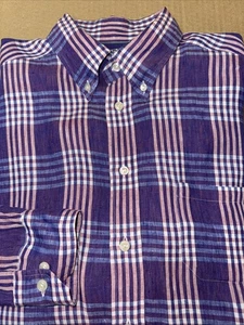 Eton Purple & Pink OverCheck Linen Contemporary Fit Button Collar Casual Shirt - Picture 1 of 12