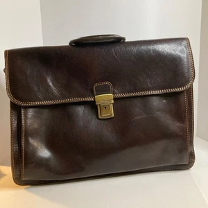 Maletín de cuero italiano vintage para hombre estuche adjunto marrón oscuro 13 x 17" defecto - Imagen 1 de 11