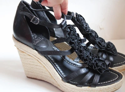 Vince Camuto черный кожаный цветок на танкетке каблуки sz 10 B новый - Изображение 1 из 4