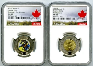2025 $2 CANADA NGC MS66 TOONIE DAPHNE ODJIG MATCHED 2-COIN SET FIRST RELEASES - Picture 1 of 2