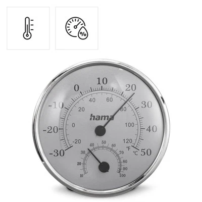 Hama Thermometer Hygrometer Analog Temperatur Raumklima Innen Silber Edelstahl - Bild 1 von 4