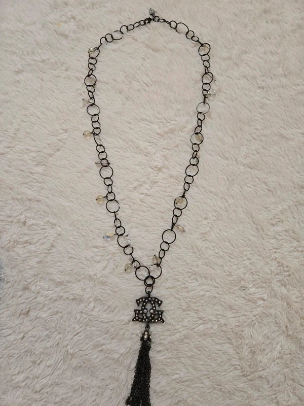 Guess Kette Halskette Anhänger Statement Kette schwarz Glasperlen - Bild 1 von 4