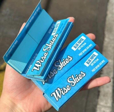 3 x Blue Rolling Papers with Tips Wise Skies King Size Slim Blue Papers Set