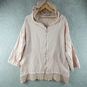 7 Agosto Womens Jumper 1X Pink Linen Made In Italy Zip Hooded Plus Size Knit - Picture 1 of 8