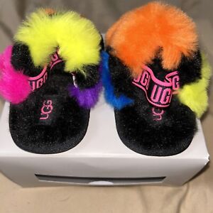 Baby Ugg Fluffy Rainbow Slipper Sandals Size 2/3, Small 6-12 Months, New In Box