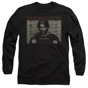 Supernatural Long Sleeve T-Shirt Sam Winchester Mug Shot Black Tee - Picture 1 of 1