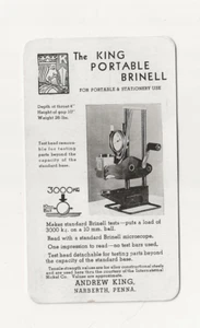 King Portable Brinell Hardness Tester Original Card Vintage Chart Adv. - Picture 1 of 3