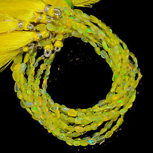 Yellow Ethiopian Opal Gemstone Tumble Smooth Beads 5X4 7X4 mm Strand 8" EB-798