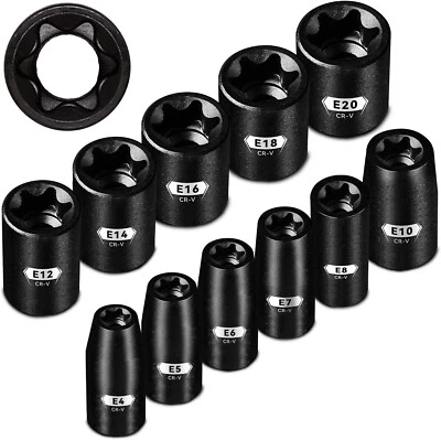 E-Torx Socket Set with Holder, E4-E20 Female External Sockets, 3/8” 1/4” Drive - Image 1 of 4