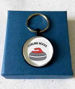 Curling Keychain - HANDMADE - Curling Stone Key Ring, Olympic Gift, Curling Rock - Picture 1 of 6