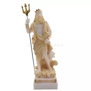 Statue antiker griechischer Gott Poseidon Alabaster 9" - 23 cm Gussmarmor Mythologie - Bild 1 von 10