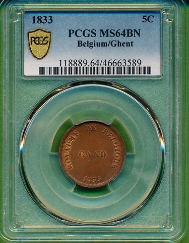 GHENT -BELGIUM - 1833 5 CENT PCGS MS64BN - RARE GRADE -589 Cover