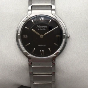Alexandre Christie Watch Women 34mm Silver Tone Black Dial New Battery 8.75" - Picture 1 of 17