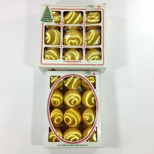 Vintage Unbreakable Christmas Tree Ornaments Yellow Gold Satin Thread 2 boxes - Picture 1 of 10